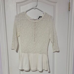 RW&CO. Cream Lace Peplum Blouse